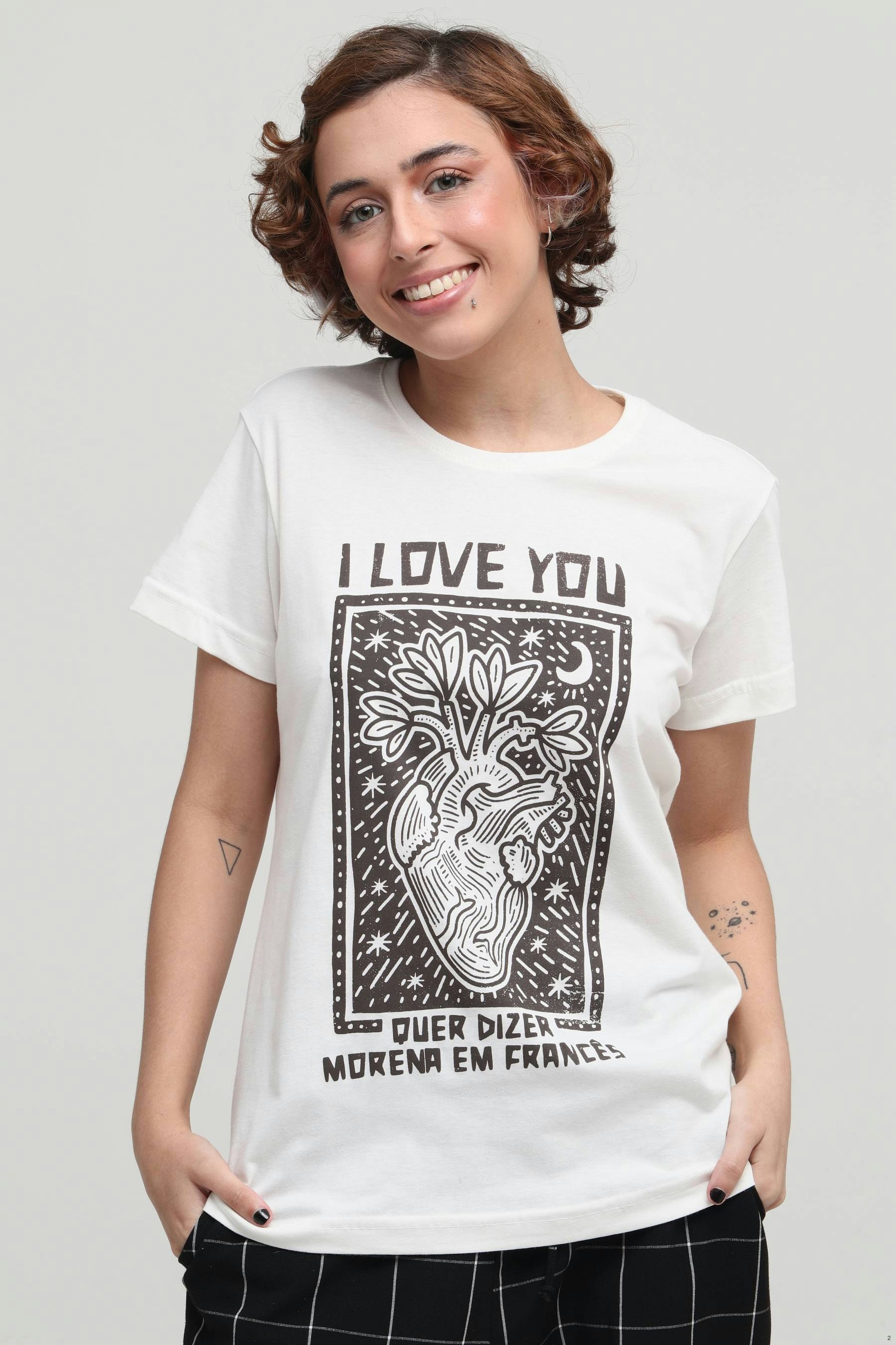 Camiseta I Love You Quer Dizer Morena Em Frances Chico Rei