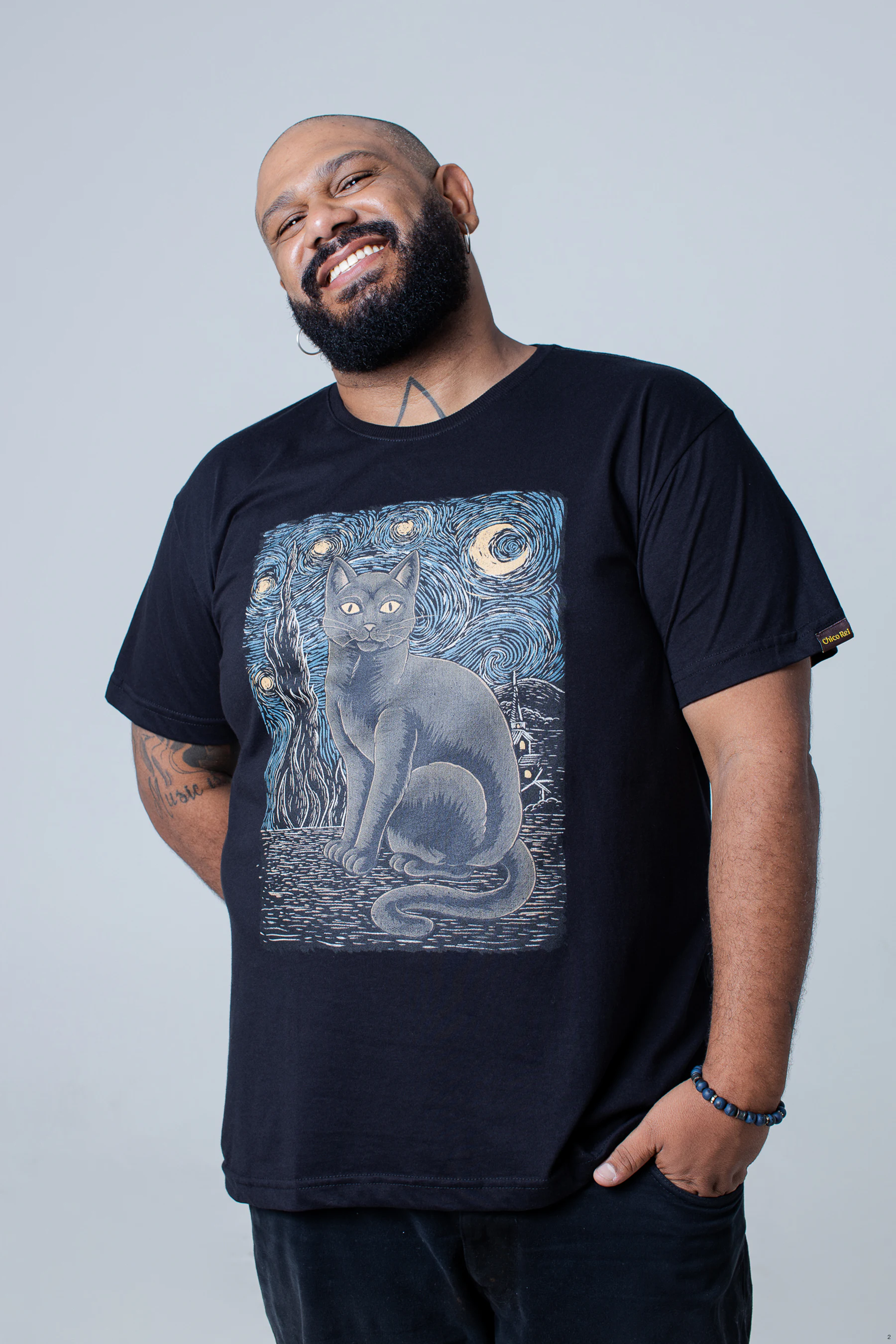 Camiseta Noite Estrelada Gatogogh Camiseta De Gato Chico Rei camiseta-noite-estrelada-gatogogh-camiseta-de-gato-chico-rei