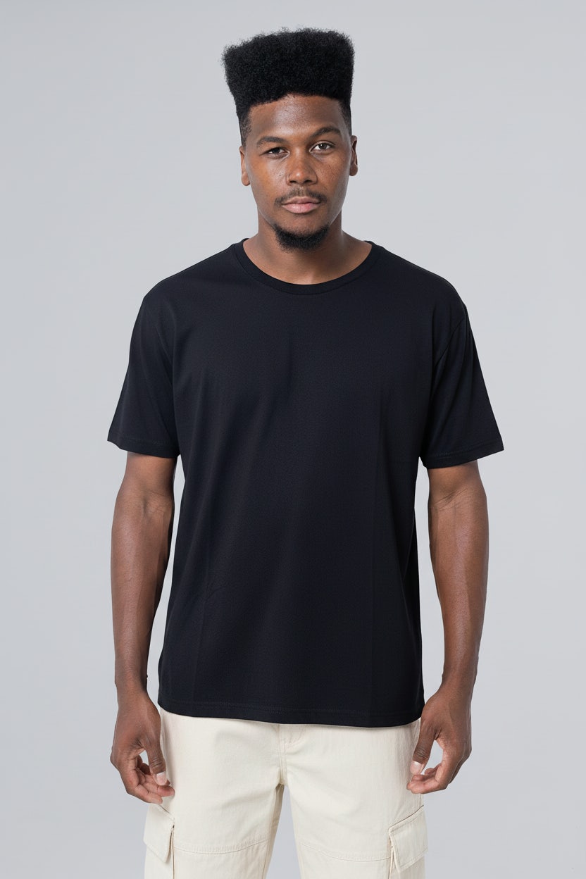 Blusa Preta Lisa Modelo Camiseta Basica Camiseta Básica Algodão Com  Elastano Premium Preta Men's Design, image size:832x1248